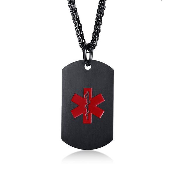 Medical Alert Necklace Stainless Steel Custom Engraved Medic ID Military Dog Tag