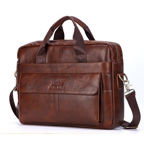 Men's Genuine Leather Casual Crossbody Messenger Laptop Bag