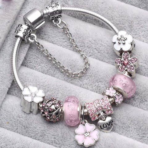 Vintage Silver Color Charms Bracelets DIY Crystal Beads Fine Bracelets