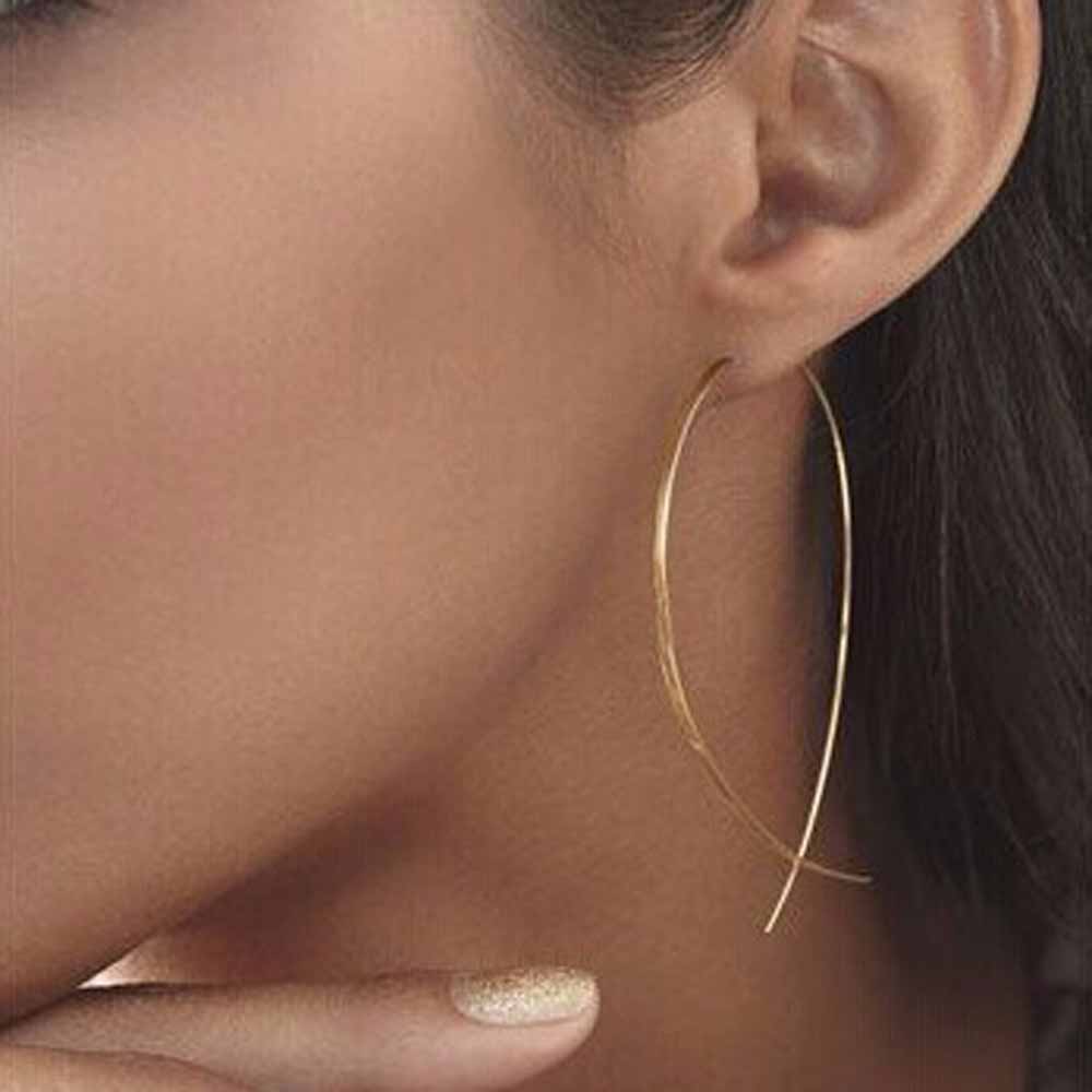 Fashion Punk Gold or Silver Color Simple Hoop Long Wire Earrings