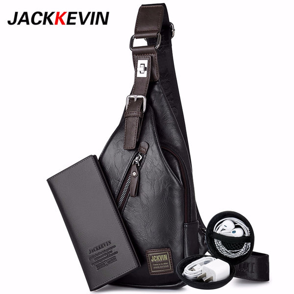 Jack Kevin Men's Fashion Crossbody Theft-Proof Rotatable Button Open Leather Chest Bags