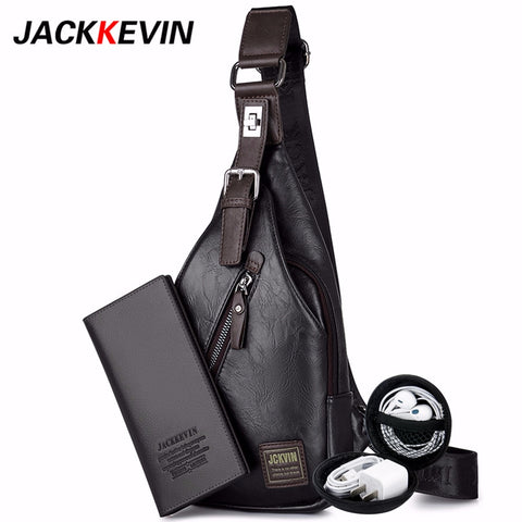 Jack Kevin Men's Fashion Crossbody Theft-Proof Rotatable Button Open Leather Chest Bags