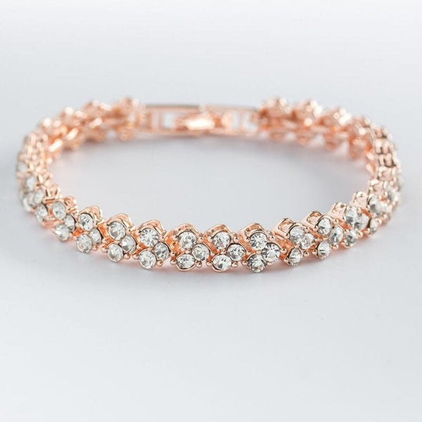 Women Silver Color Rose Gold Bracelet Crystal Heart Charm Bracelet Bridal Wedding Fine Jewelry Gift