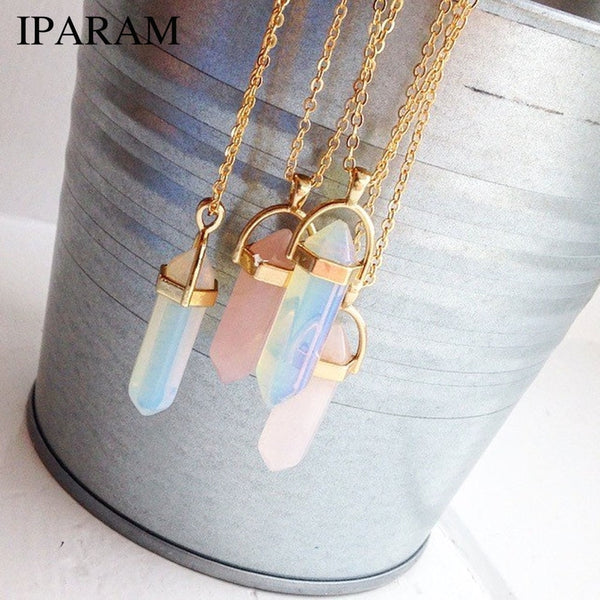 Fashion Trend Crystals Necklace- Bohemian Hexagon Opal Pendant- Hexagon Crystal Necklace Fantastic Gifts