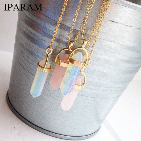 Fashion Trend Crystals Necklace- Bohemian Hexagon Opal Pendant- Hexagon Crystal Necklace Fantastic Gifts