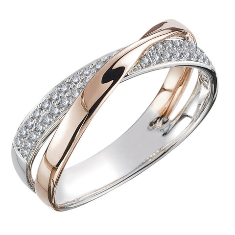 Fresh Two Tone X Shape Cross Ring  Trendy Dazzling CZ Stone