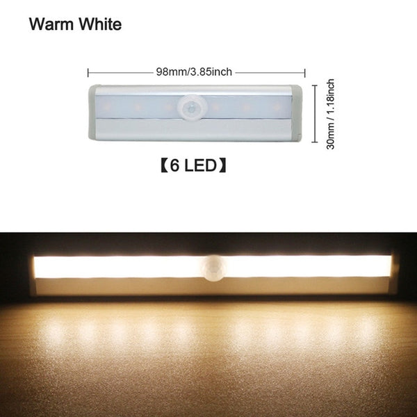 6/10 LED Motion Sensor Light Cupboard Wardrobe Bed Lamp Under Cabinet Night Light Closet Stairs Kitchen