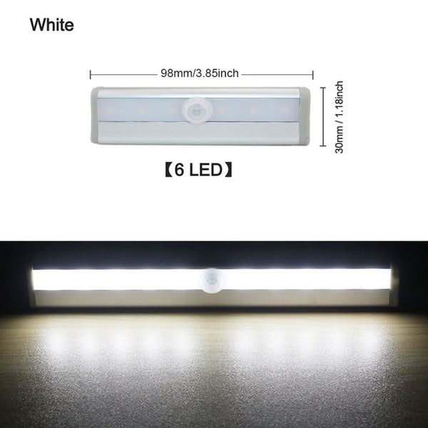 6/10 LED Motion Sensor Light Cupboard Wardrobe Bed Lamp Under Cabinet Night Light Closet Stairs Kitchen