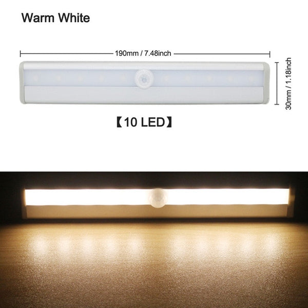 6/10 LED Motion Sensor Light Cupboard Wardrobe Bed Lamp Under Cabinet Night Light Closet Stairs Kitchen