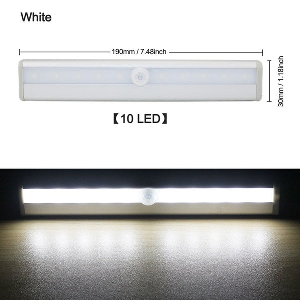 6/10 LED Motion Sensor Light Cupboard Wardrobe Bed Lamp Under Cabinet Night Light Closet Stairs Kitchen