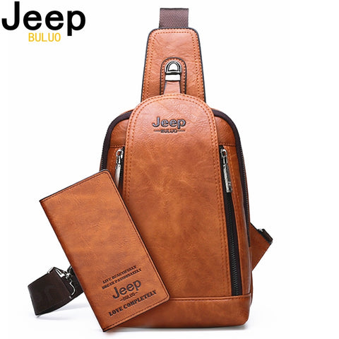 JEEP BULUO Travel Large Capacity Sling Crossbody Shoulder Messenger Leather Bag