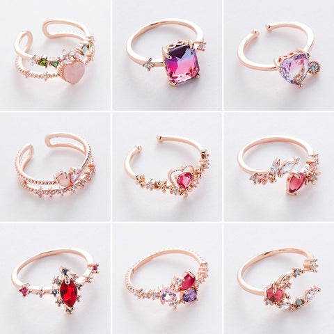 Hot Sale Shiny Rhinestone Sweet Floral Rings for Women Girls Bling Bling Crystal Mosaic Jewelry Valentine's Gift 23 Colors