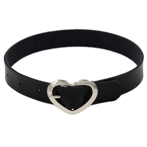 Punk PU Leather Lock Key Heart- Round Spike Rivet Collar Studded Choker