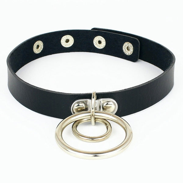 Punk PU Leather Lock Key Heart- Round Spike Rivet Collar Studded Choker