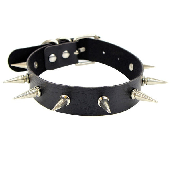 Punk PU Leather Lock Key Heart- Round Spike Rivet Collar Studded Choker