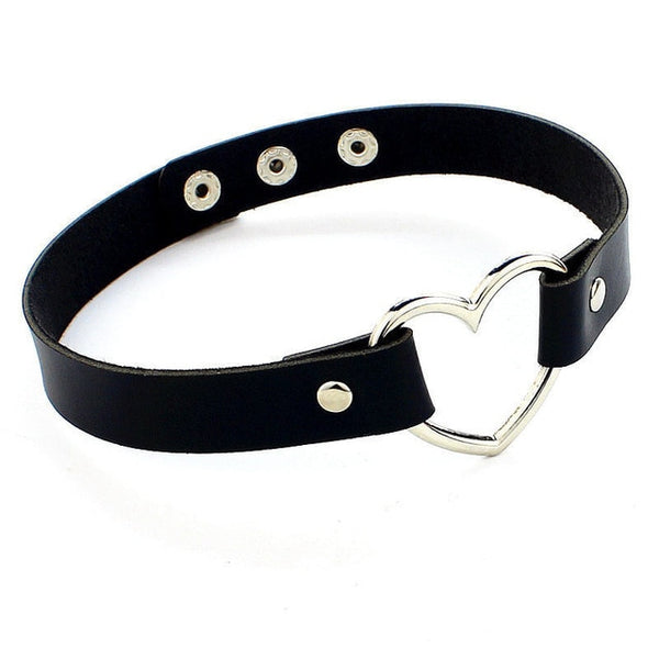 Punk PU Leather Lock Key Heart- Round Spike Rivet Collar Studded Choker