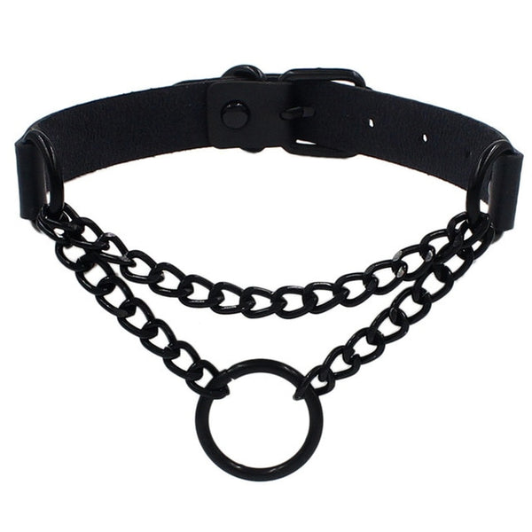 Punk PU Leather Lock Key Heart- Round Spike Rivet Collar Studded Choker