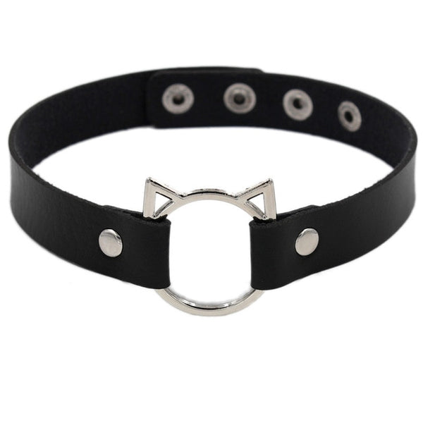 Punk PU Leather Lock Key Heart- Round Spike Rivet Collar Studded Choker