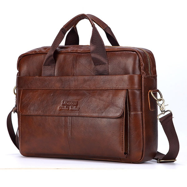 Men's Genuine Leather Casual Crossbody Messenger Laptop Bag