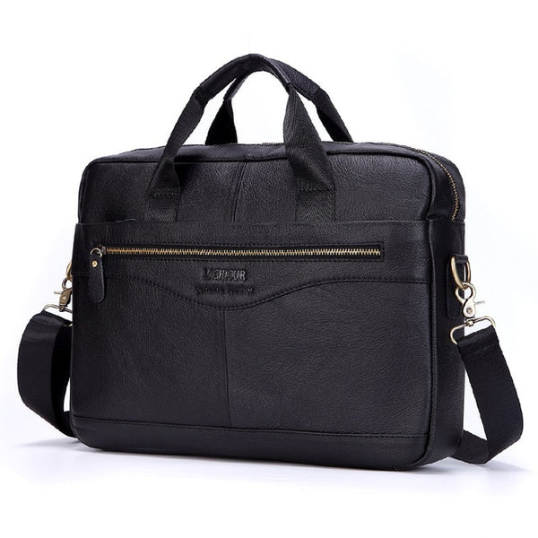 Men's Genuine Leather Casual Crossbody Messenger Laptop Bag