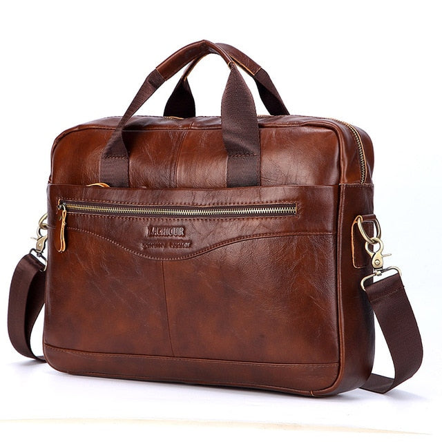 Men's Genuine Leather Casual Crossbody Messenger Laptop Bag