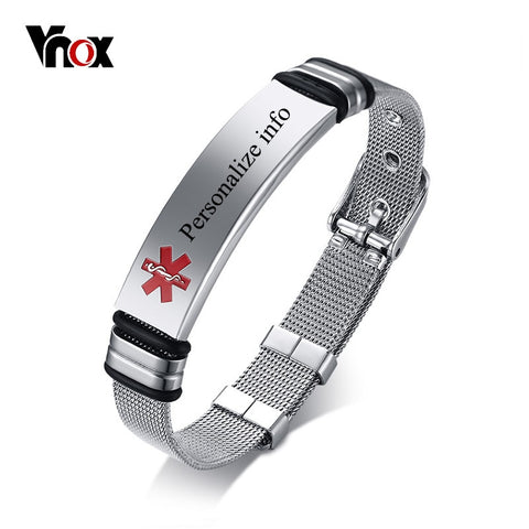 Free Personalized Engraving Medical Alert ID Bracelet For Women Men Stainless Steel Adjustable Watch Band