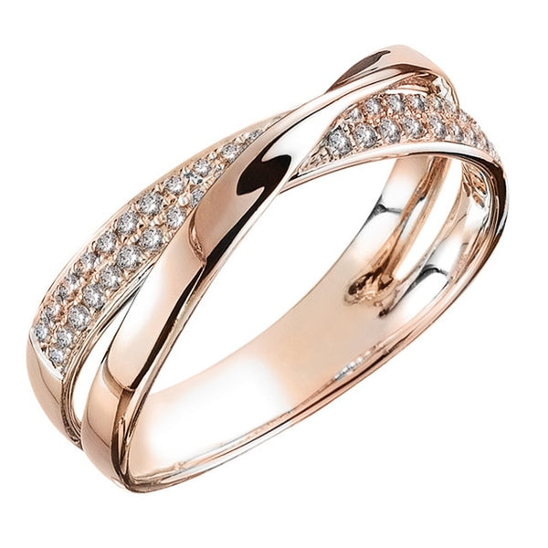 Fresh Two Tone X Shape Cross Ring  Trendy Dazzling CZ Stone