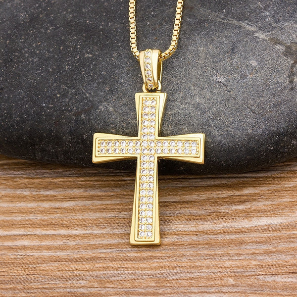 Hot Sale Cross Pendant Gold Chain Necklace Copper Cubic Zircon Choker 4 Colors Choice Religion Jewelry Gifts