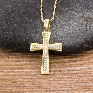 Hot Sale Cross Pendant Gold Chain Necklace Copper Cubic Zircon Choker 4 Colors Choice Religion Jewelry Gifts