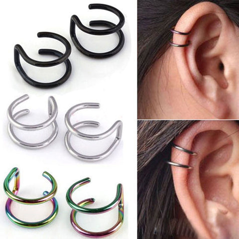 2 Pcs/set Punk Simple Ear Cuff Wrap Clip-on Earrings Non-piercing