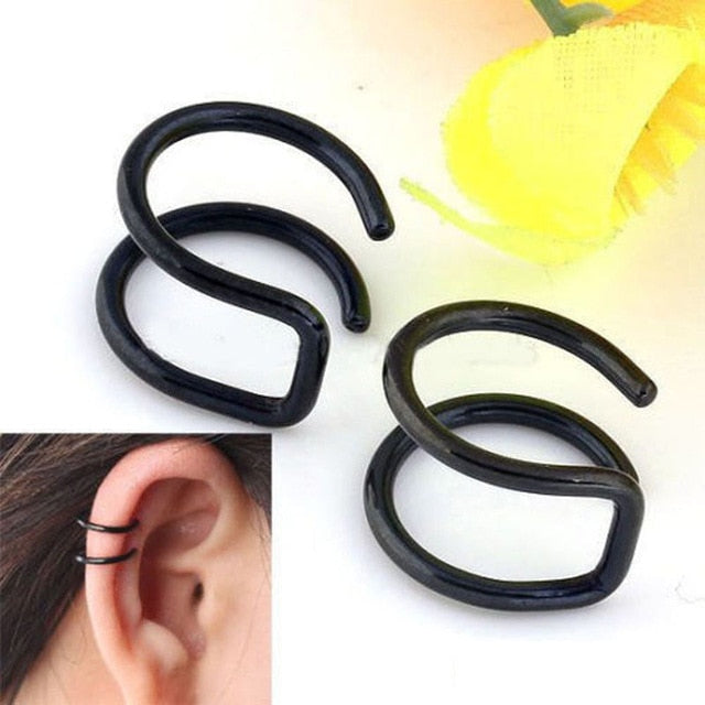 2 Pcs/set Punk Simple Ear Cuff Wrap Clip-on Earrings Non-piercing