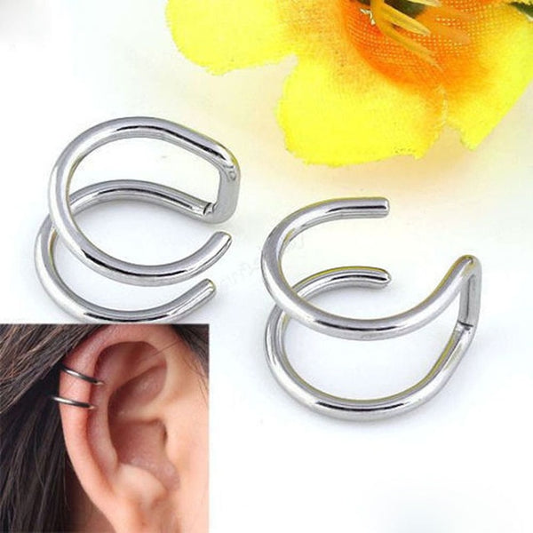 2 Pcs/set Punk Simple Ear Cuff Wrap Clip-on Earrings Non-piercing