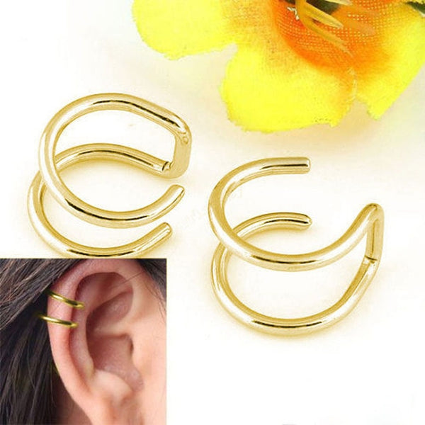 2 Pcs/set Punk Simple Ear Cuff Wrap Clip-on Earrings Non-piercing