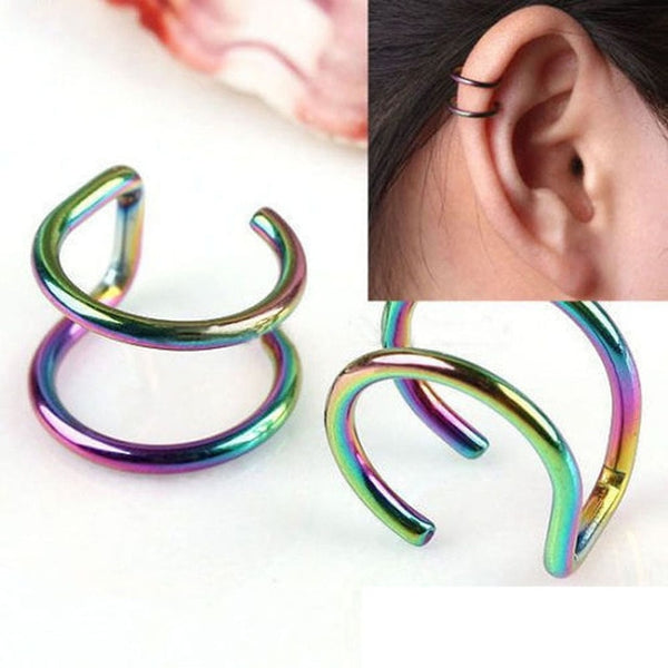 2 Pcs/set Punk Simple Ear Cuff Wrap Clip-on Earrings Non-piercing