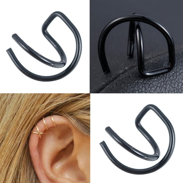 2 Pcs/set Punk Simple Ear Cuff Wrap Clip-on Earrings Non-piercing