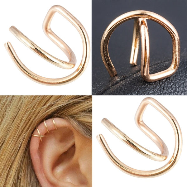 2 Pcs/set Punk Simple Ear Cuff Wrap Clip-on Earrings Non-piercing