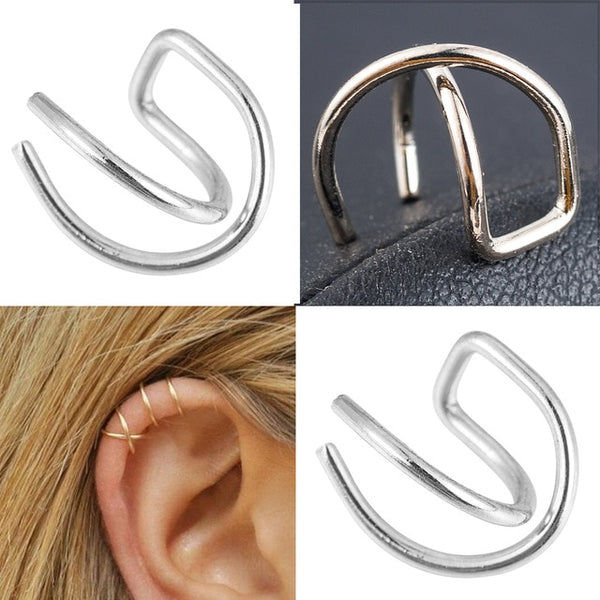 2 Pcs/set Punk Simple Ear Cuff Wrap Clip-on Earrings Non-piercing