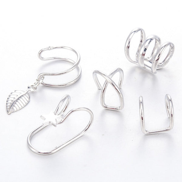 2 Pcs/set Punk Simple Ear Cuff Wrap Clip-on Earrings Non-piercing