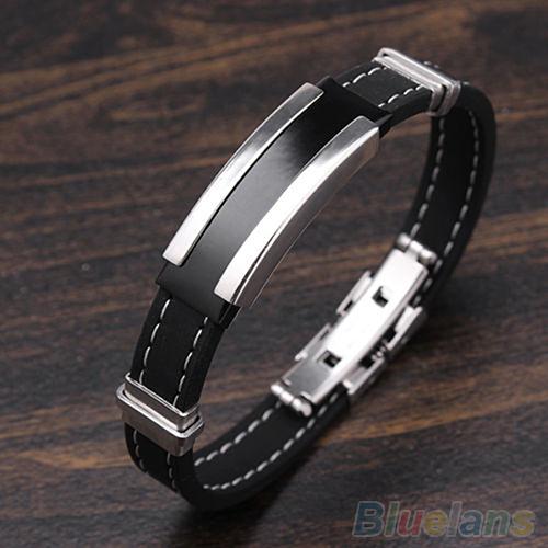 HOT SALES!!! Men's Punk Clasp Style Stainless Rubber Bracelet