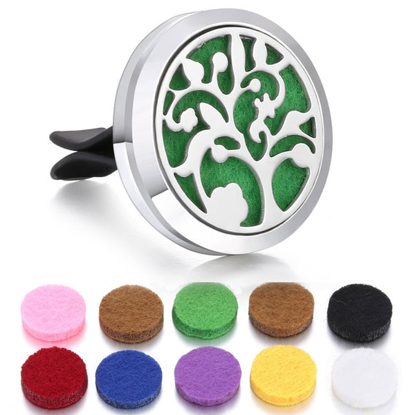 Aromatherapy Car Diffuser Clip 30mm Flower Tree of Life Essential Oil Diffuser Locket Pendant Necklace