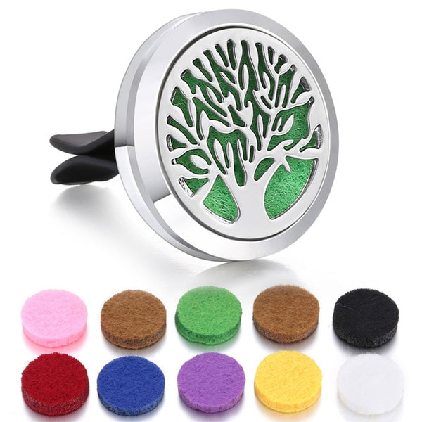 Aromatherapy Car Diffuser Clip 30mm Flower Tree of Life Essential Oil Diffuser Locket Pendant Necklace