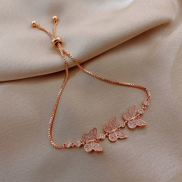 Delicate Flowers Copper Pave Setting Cubic Zircon Charm Bracelets Adjustable Chain Gift