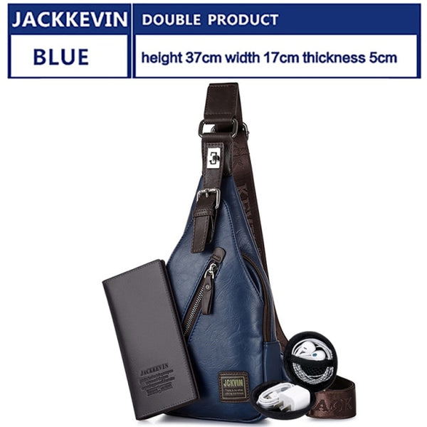 Jack Kevin Men's Fashion Crossbody Theft-Proof Rotatable Button Open Leather Chest Bags