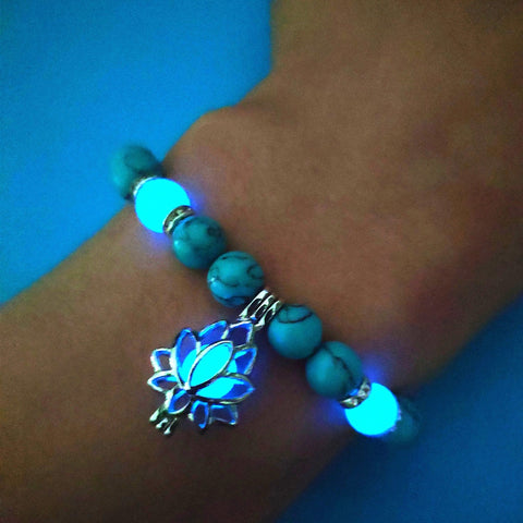 Natural Stone Yoga Healing Luminous Glow In The Dark Bracelet Lotus Charm Beads Bracelet for Men Women Prayer Buddhism