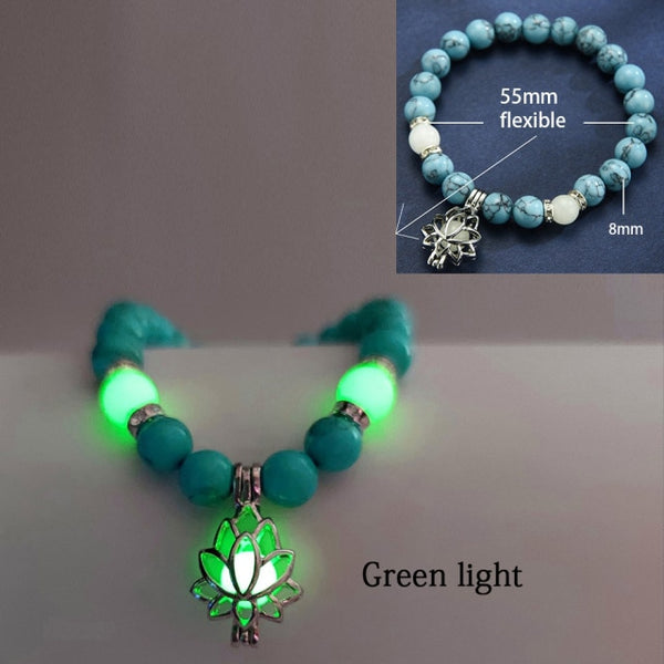 Natural Stone Yoga Healing Luminous Glow In The Dark Bracelet Lotus Charm Beads Bracelet for Men Women Prayer Buddhism