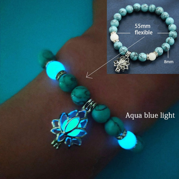 Natural Stone Yoga Healing Luminous Glow In The Dark Bracelet Lotus Charm Beads Bracelet for Men Women Prayer Buddhism