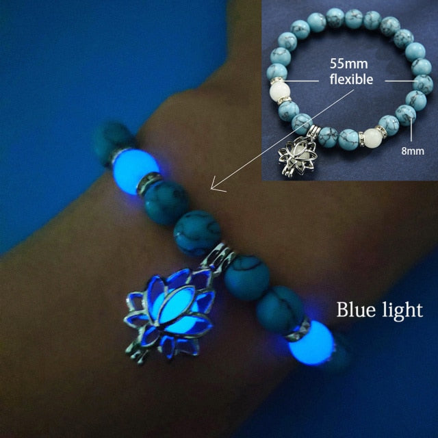 Natural Stone Yoga Healing Luminous Glow In The Dark Bracelet Lotus Charm Beads Bracelet for Men Women Prayer Buddhism