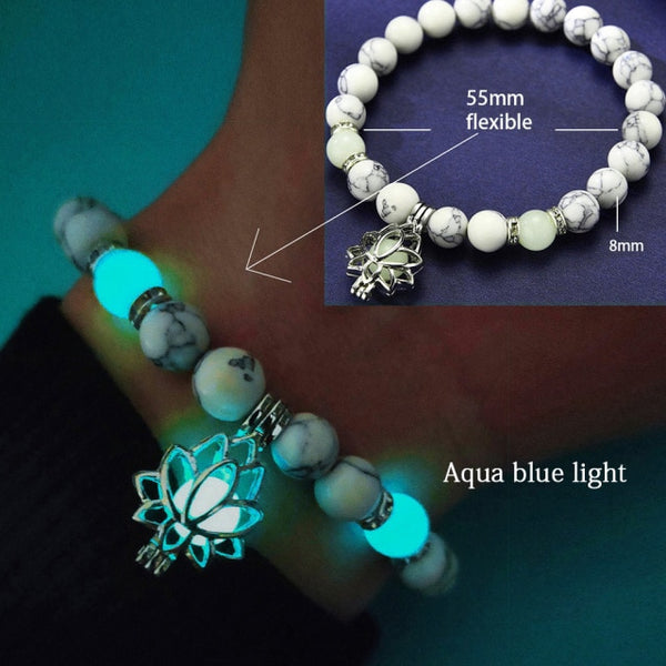 Natural Stone Yoga Healing Luminous Glow In The Dark Bracelet Lotus Charm Beads Bracelet for Men Women Prayer Buddhism