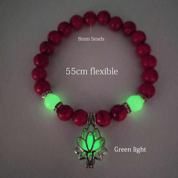 Natural Stone Yoga Healing Luminous Glow In The Dark Bracelet Lotus Charm Beads Bracelet for Men Women Prayer Buddhism