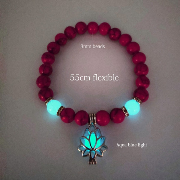 Natural Stone Yoga Healing Luminous Glow In The Dark Bracelet Lotus Charm Beads Bracelet for Men Women Prayer Buddhism